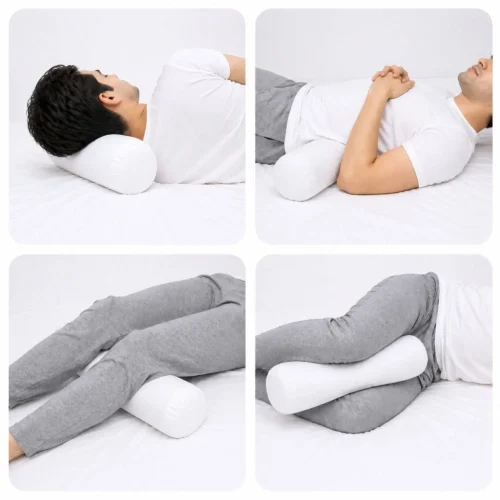 neck roll pillow uses for neck support, back support and leg support positioning