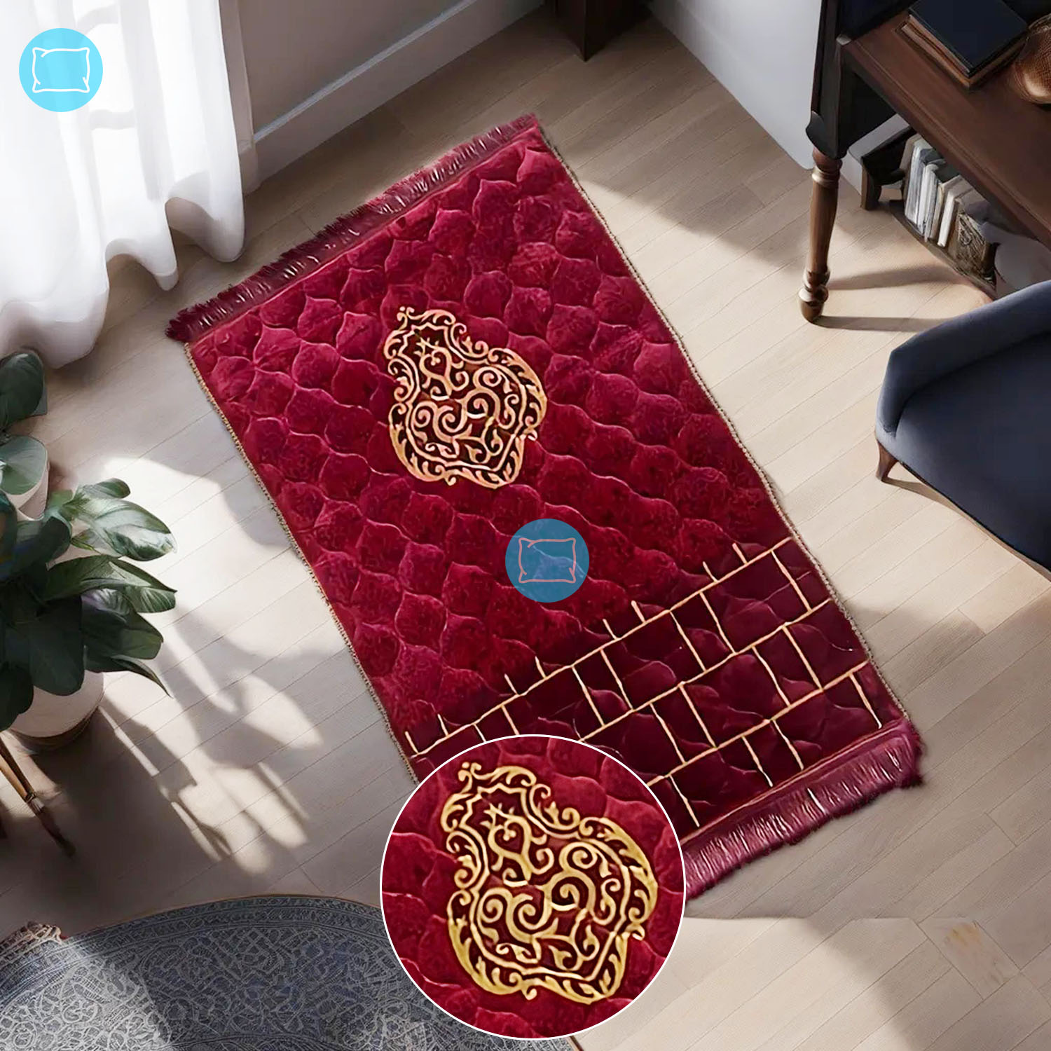 Red Luxurious Turkish Prayer Mat Orthopedic Foam Padded hype pillow