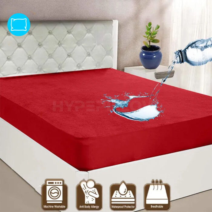 Terry cotton waterproof mattress protector maroon