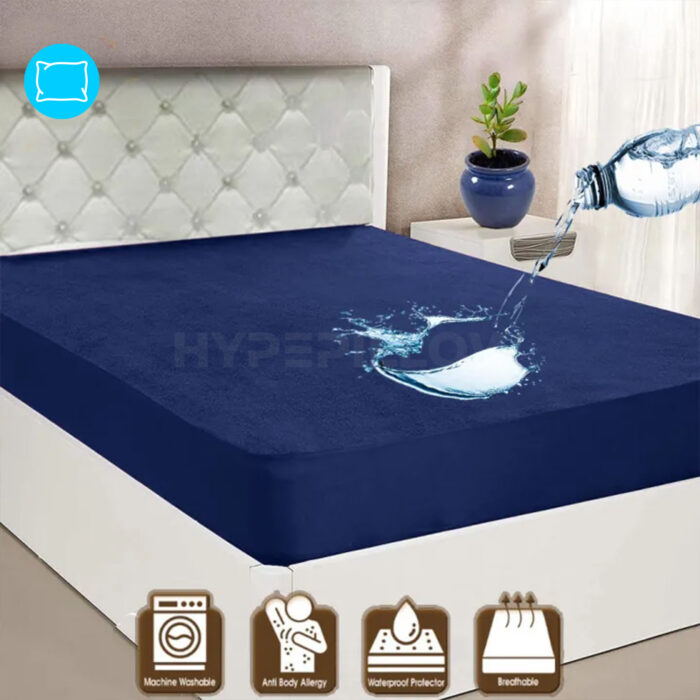 Terry cotton waterproof mattress protector blue