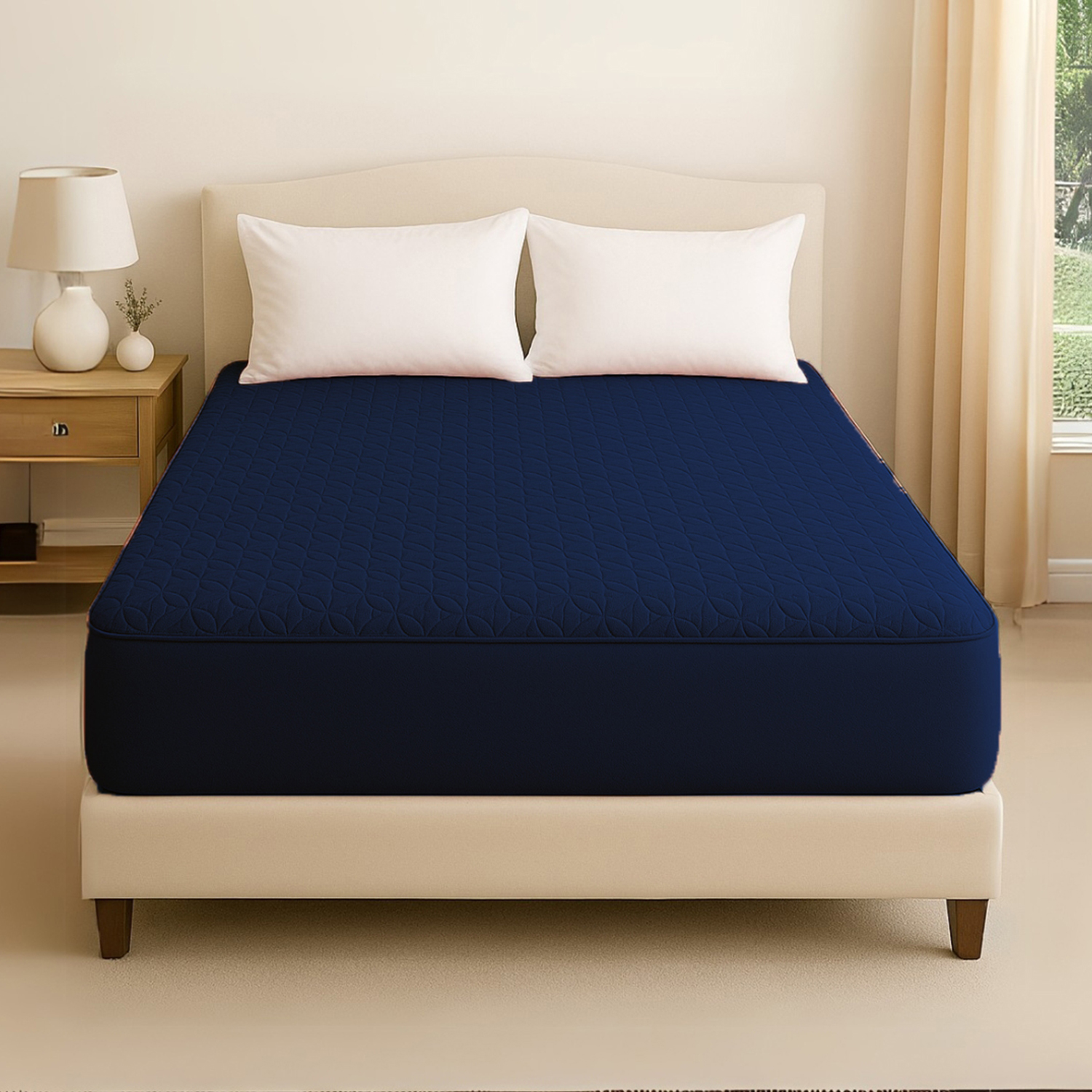 Blue Quilted Waterproof Mattress Protector