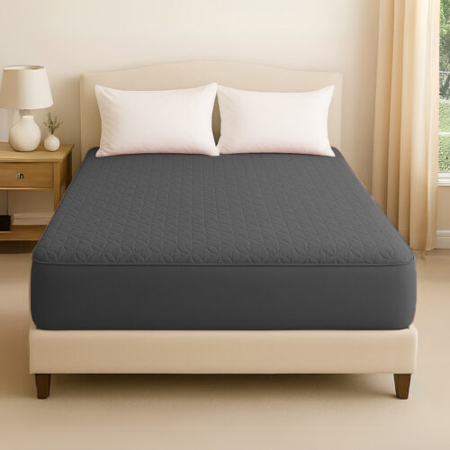 Grey Quilted Waterproof Mattress Protector