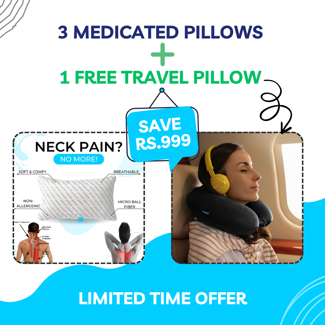 3 Medicated Pillows + 1 Free Travel Pillow - Complete Neck Support Set
