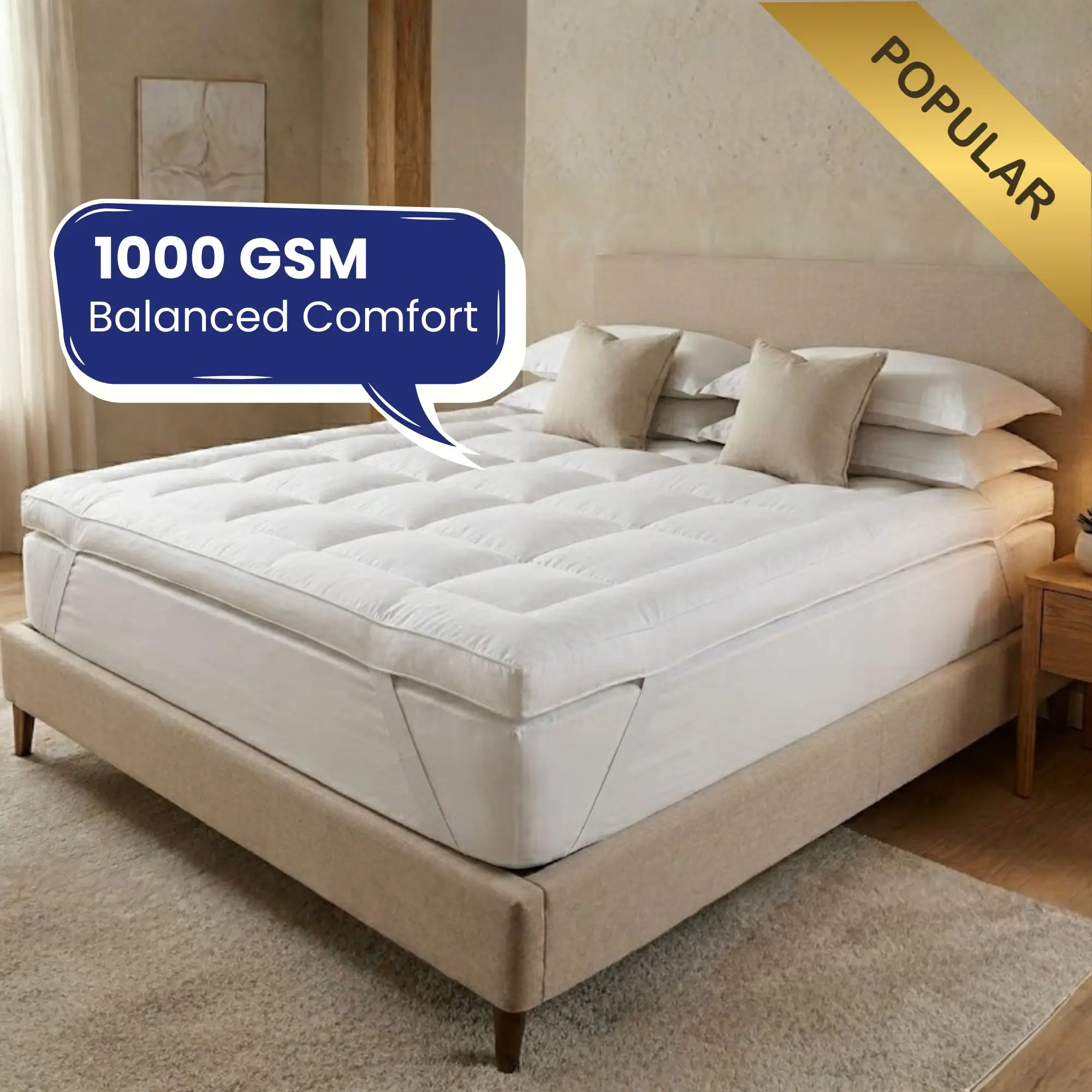 1000 GSM pressure relief mattress topper with balanced comfort and soft support